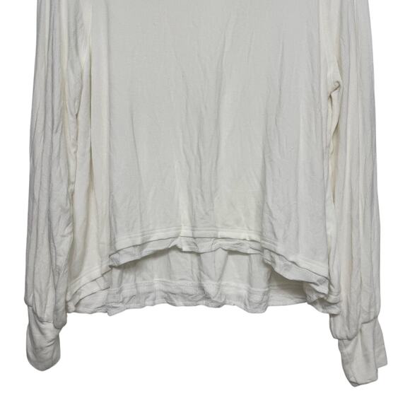 Lulus White Long Sleeve Ribbed Top Size L Layering Lightweight Semi Sheer Casual - Picture 4 of 6